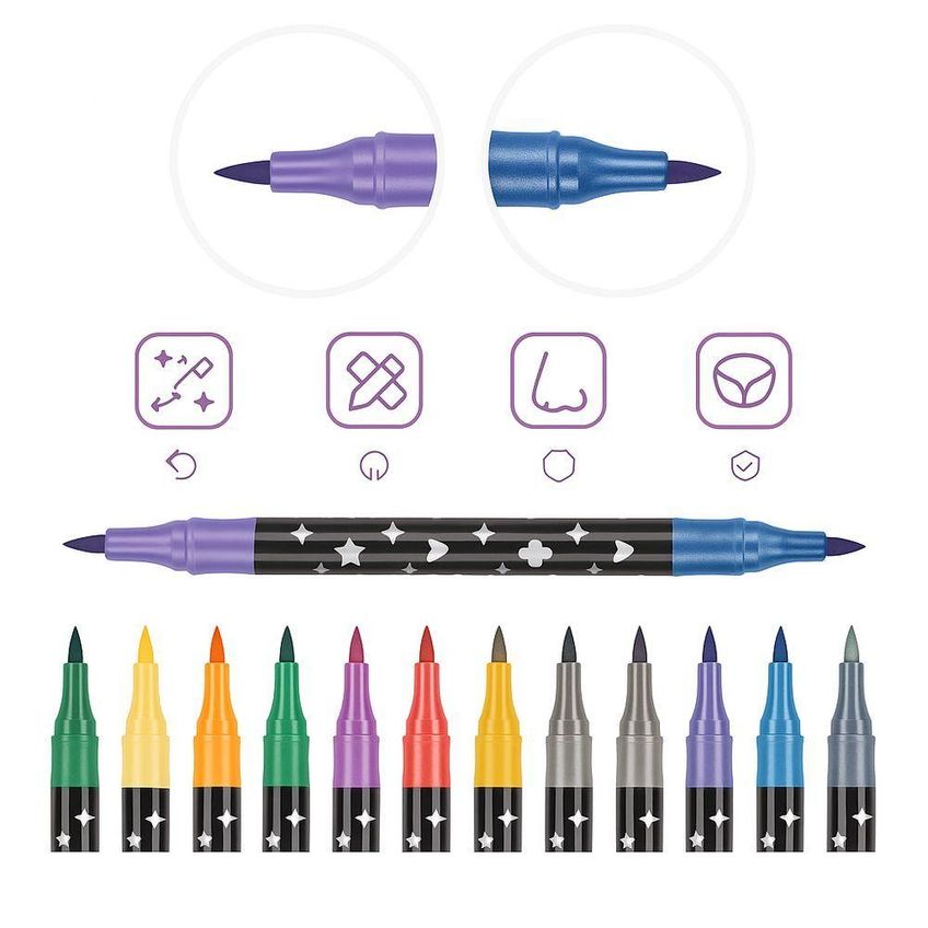 Kit De Canetas Para Colorir Com Glitter Utimix 2 Pontas Coloridas Para Desenho Arte Lettering - imagem 2
