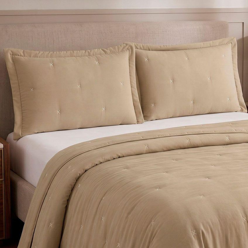 Kit Cobre Leito Colcha Fenix Casal 3 Peças Percal 300 Fios Bordado Matelassê Chocolate Clara Luz - imagem 4