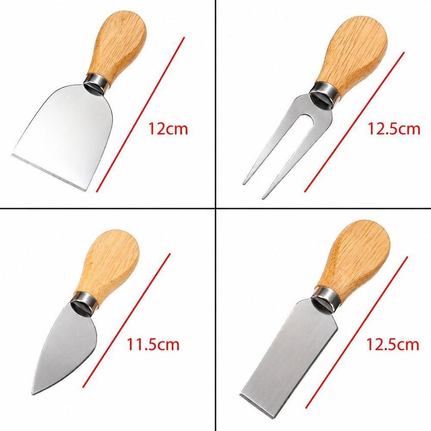 Kit Para Queijo E Petiscos 4 Peças Aço Inox E Madeira Faca Garfo Servir Frios Vinho Presente Casa - imagem 5