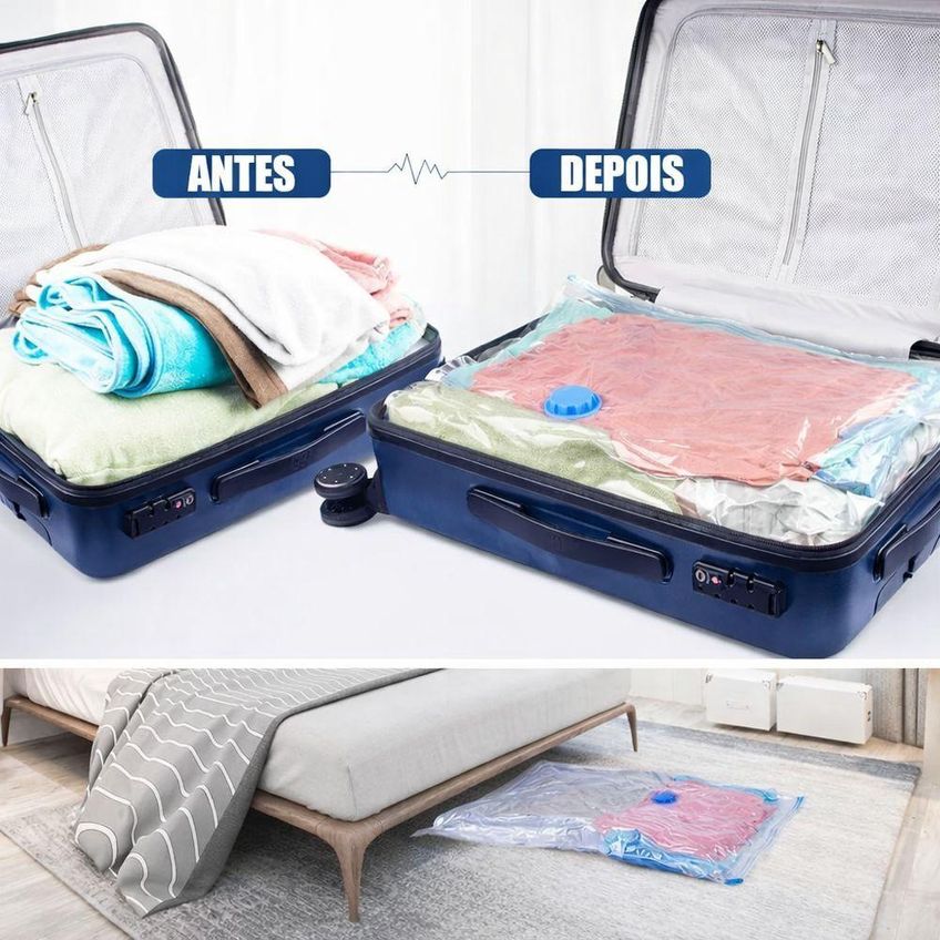 Kit 5 Sacos A Vácuo Para Armazenamento Com Bomba Manual Organizador De Roupa Edredom Cobertor Viagem - imagem 3