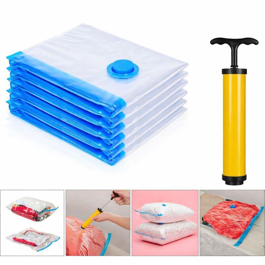 Kit 5 Sacos A Vácuo Para Armazenamento Com Bomba Manual Organizador De Roupa Edredom Cobertor Viagem - imagem 5