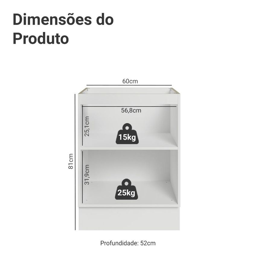 Balcão De Cozinha 60 Cm 1 Porta (sem Tampo) Branco/cinza Vik Madesa - imagem 2