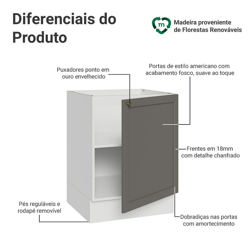 Balcão De Cozinha 60 Cm 1 Porta (sem Tampo) Branco/cinza Vik Madesa - imagem 3
