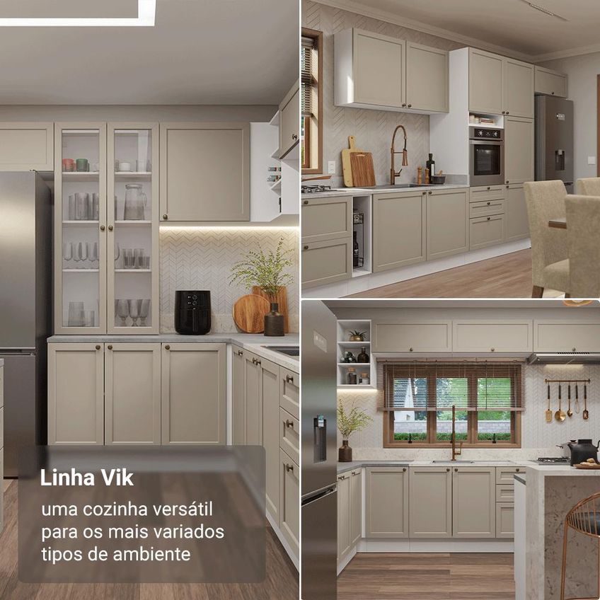 Balcão De Cozinha 40 Cm 3 Gavetas (sem Tampo) Branco/crema Vik Madesa - imagem 4