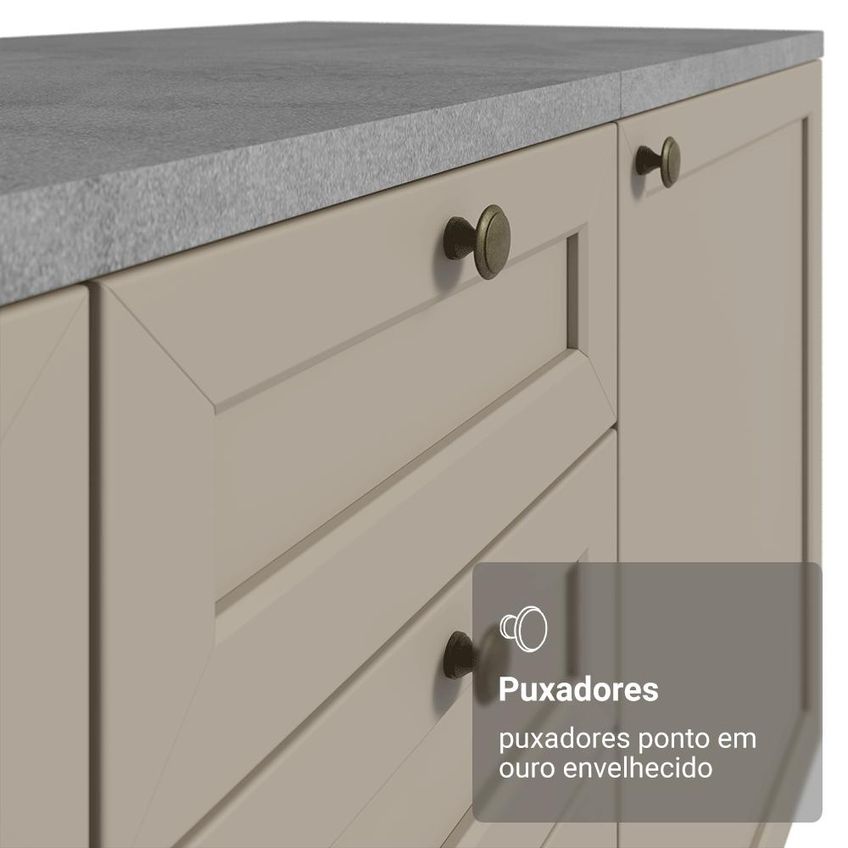 Balcão De Cozinha 40 Cm 3 Gavetas (sem Tampo) Branco/crema Vik Madesa - imagem 5