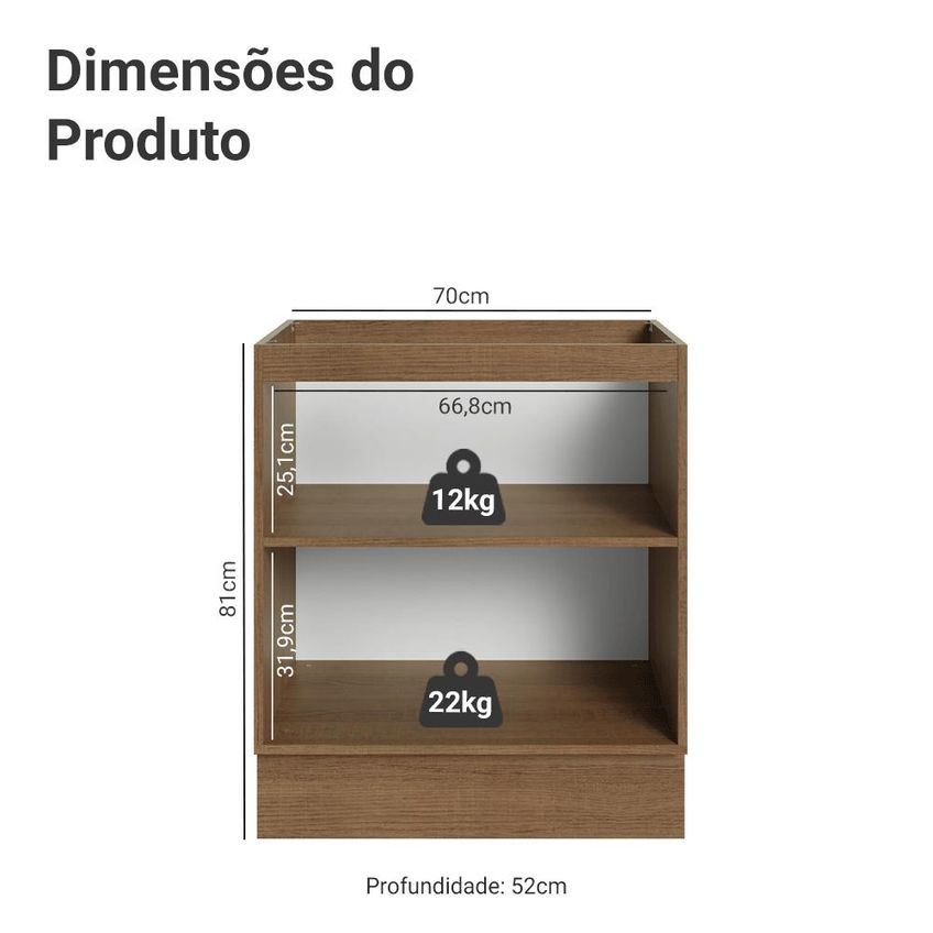Balcão De Cozinha 70 Cm 2 Portas (sem Tampo) Rustic/verde Vik Madesa - imagem 2