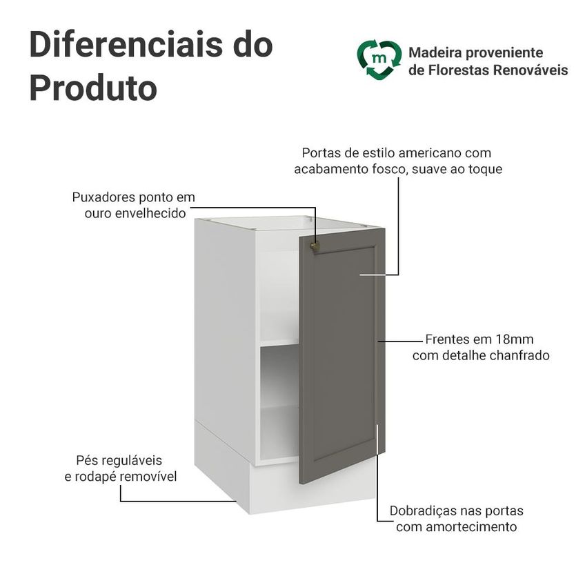 Balcão De Cozinha 40 Cm 1 Porta (sem Tampo) Branco/Cinza Vik Madesa - imagem 3