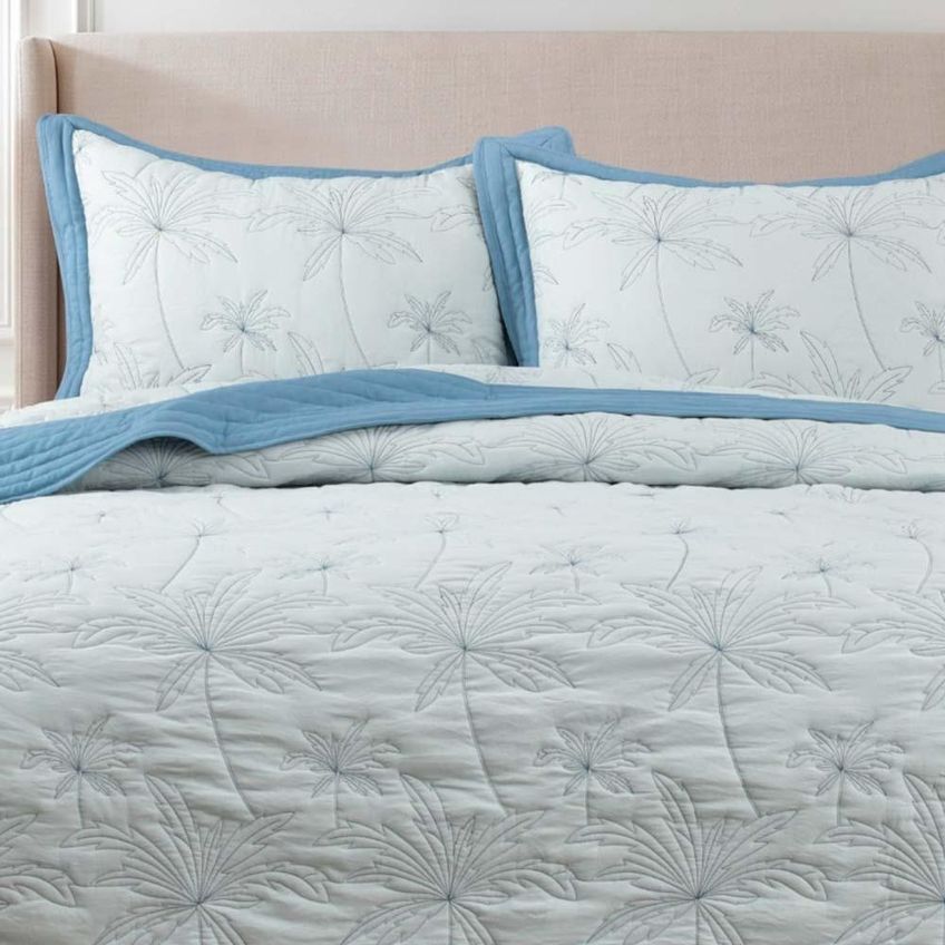 Kit Cobre Leito Egeu King Percal 300 Fios Colcha Matelassê Alto Relevo 3 Peças Azul Jeans - imagem 2