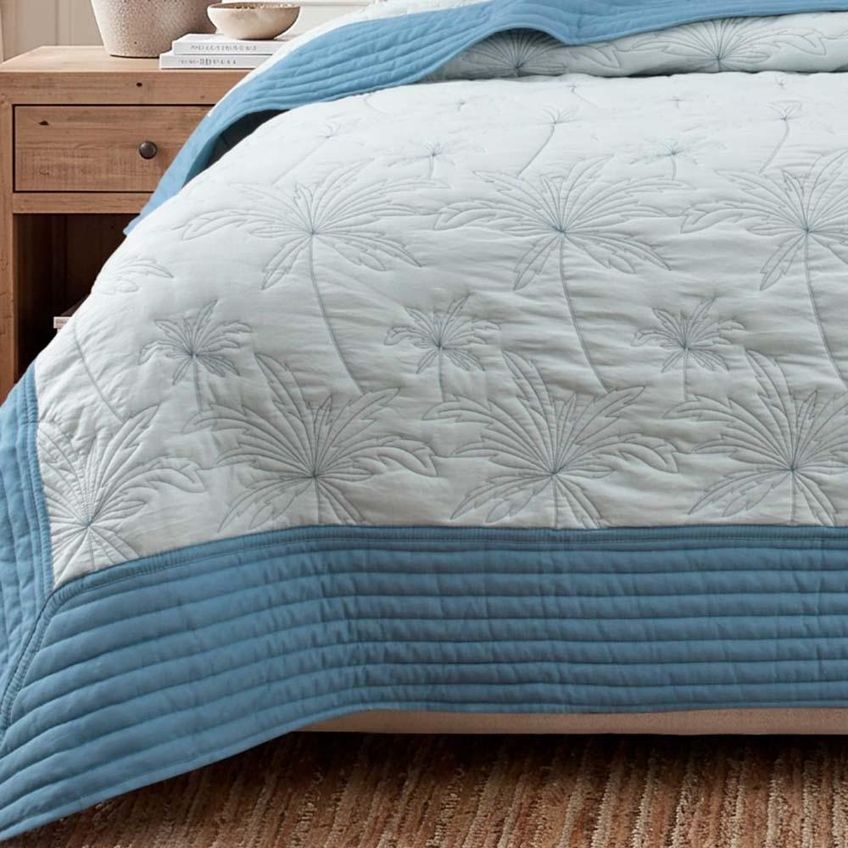 Kit Cobre Leito Egeu King Percal 300 Fios Colcha Matelassê Alto Relevo 3 Peças Azul Jeans - imagem 3