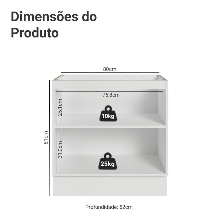 Balcão De Cozinha 80 Cm 2 Portas (sem Tampo) Branco/crema Vik Madesa - imagem 2