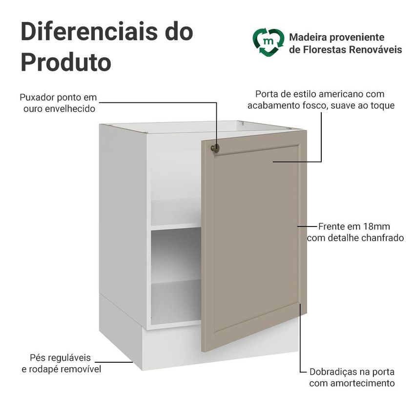 Balcão De Cozinha 60 Cm 1 Porta (sem Tampo) Branco/crema Vik Madesa - imagem 3