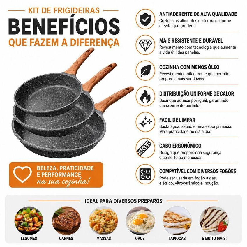 Kit De Frigideiras Antiaderentes 3 Peças Alumínio Cabo Baquelite Utimix - imagem 4