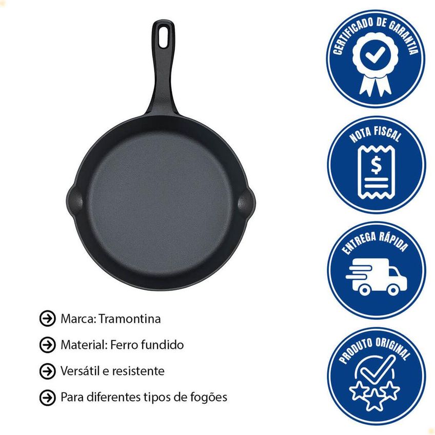 Frigideira Fargo Tramontina Em Ferro Fundido Com Acabamento Pre-seasoned 20 Cm 1 L 28760020 - imagem 2