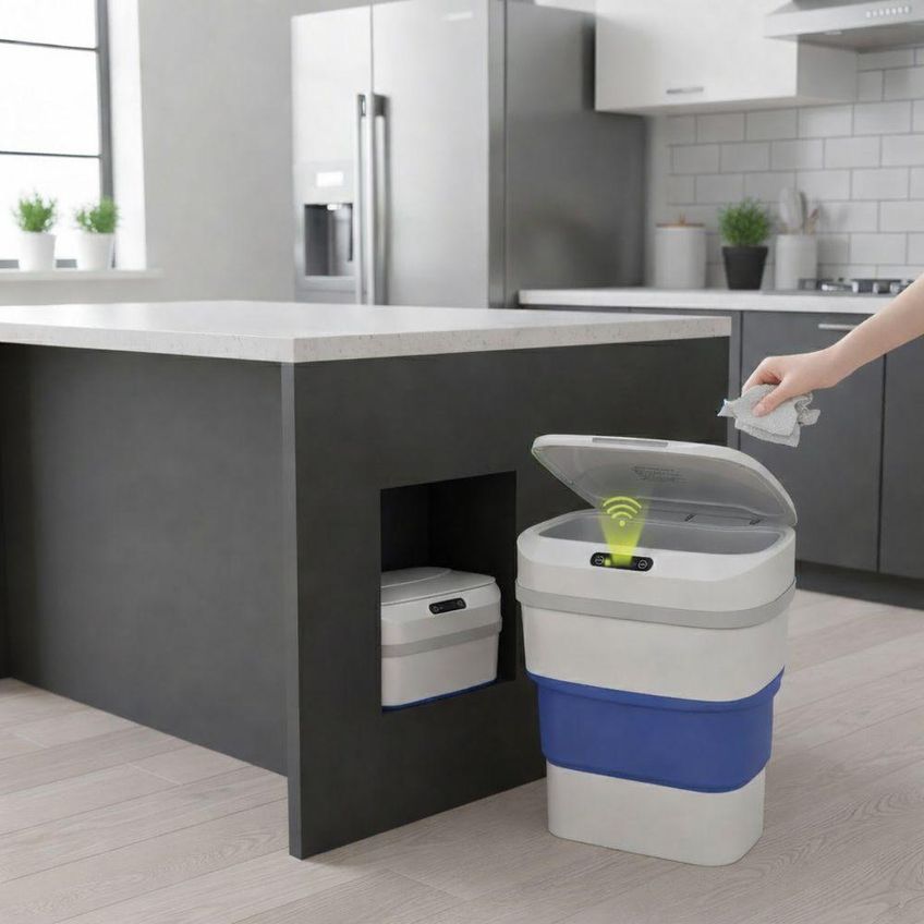 Lixeira Automática Dobrável Com Sensor De Aproximação Plástico Azul Utimix - imagem 4