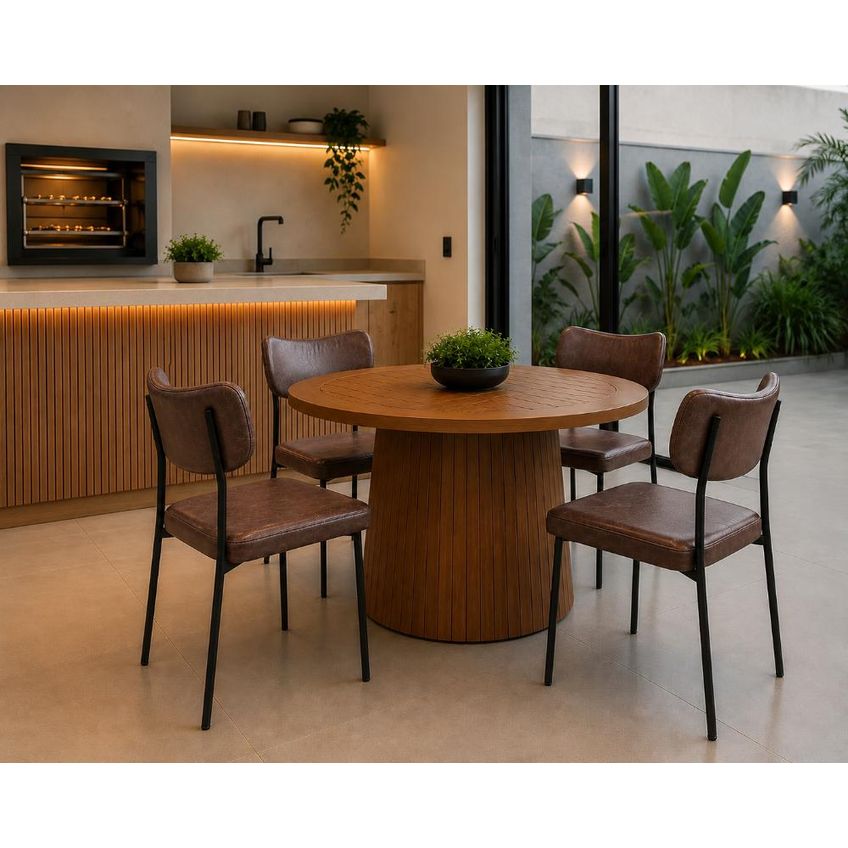 Cadeira Para Mesa De Jantar Área Gourmet Luxo Base De Ferro Cor: Marrom Escuro - imagem 5