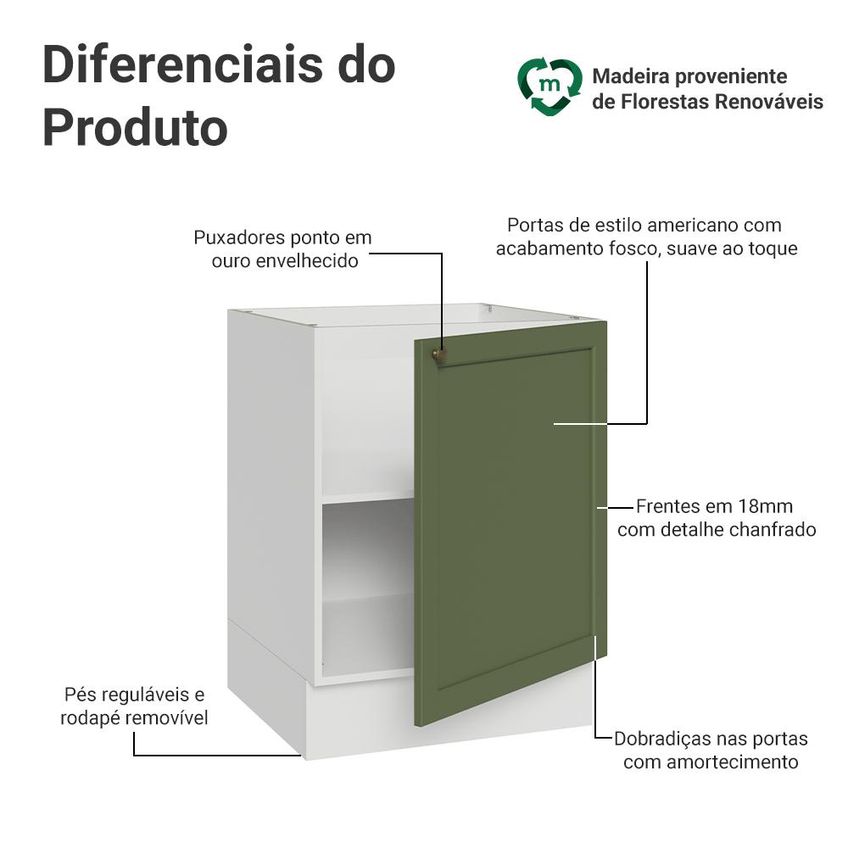 Balcão De Cozinha 60 Cm 1 Porta (sem Tampo) Branco/verde Vik Madesa - imagem 3