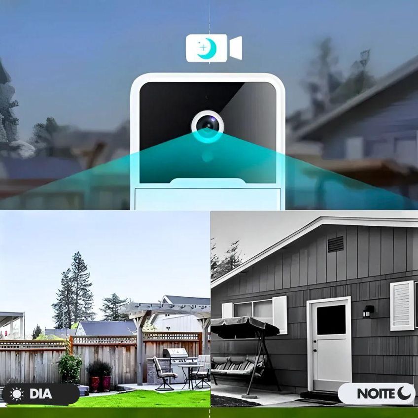 Campainha Inteligente Com Câmera Wi-fi Sem Fio Visão Noturna Áudio Bidirecional Branco Bivolt Utimix - imagem 4