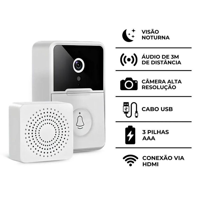 Campainha Inteligente Com Câmera Wi-fi Sem Fio Visão Noturna Áudio Bidirecional Branco Bivolt Utimix - imagem 5