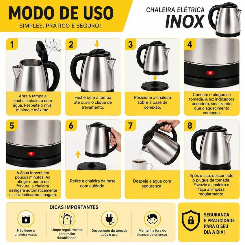 Chaleira Elétrica Utimix Chaleira Elétrica Inox 1200w 1,8l Inox 110v - imagem 2