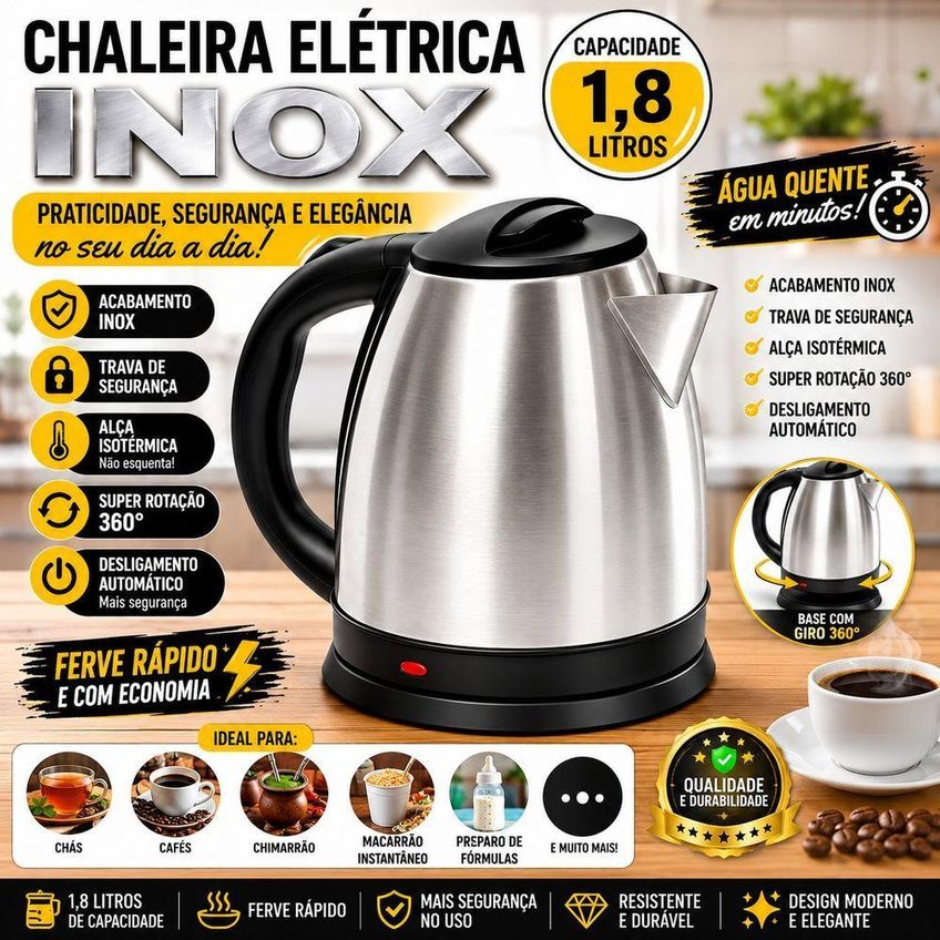 Chaleira Elétrica Utimix Chaleira Elétrica Inox 1200w 1,8l Inox 110v - imagem 3