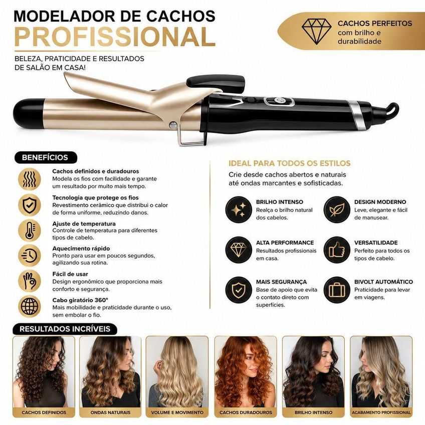 Modelador De Cachos Profissional Cerâmico Aquecimento Rápido Controle De Temperatura Utimix Bivolt - imagem 3