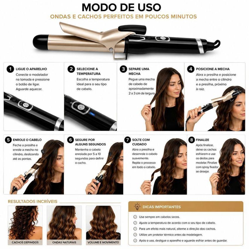 Modelador De Cachos Profissional Cerâmico Aquecimento Rápido Controle De Temperatura Utimix Bivolt - imagem 5