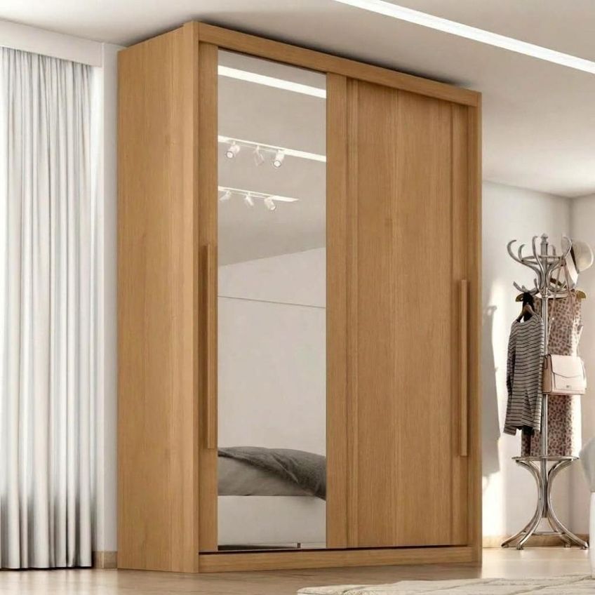 Guarda Roupa Solteiro 2 Portas De Correr Com Espelho MDF Splendi 165x232 Cm Cinamomo Zanz - imagem 5