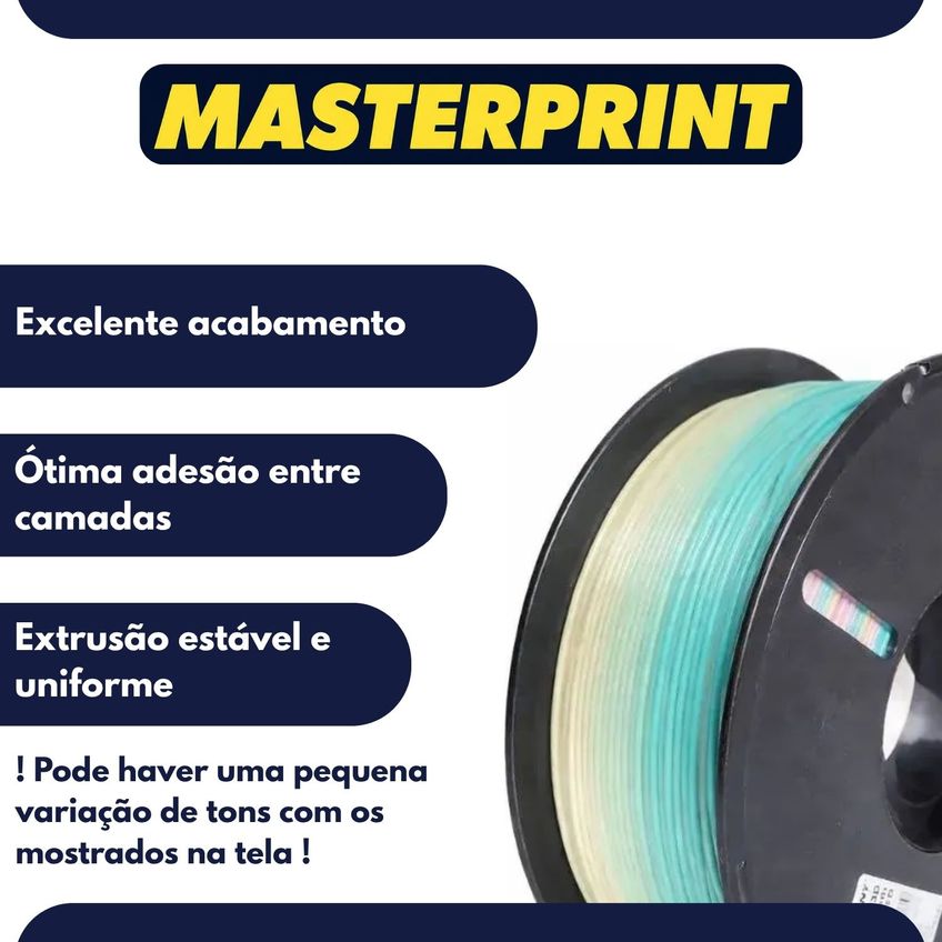 Filamento PLA Masterprint Rainbow 1.75mm 1kg Para Impressora 3D FDM Multicor Boa Fluidez - imagem 4