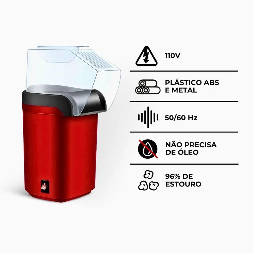 Máquina De Pipoca Elétrica Doméstica Utimix Sem Óleo Ar Quente 1200w Antiaderente Saudável 110v - imagem 4