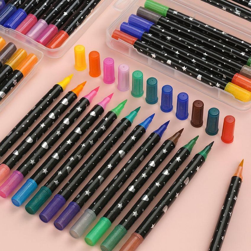 Kit De Canetas Para Colorir Com Glitter Utimix Duas Pontas 48 Cores Estojo Para Desenho Arte - imagem 2
