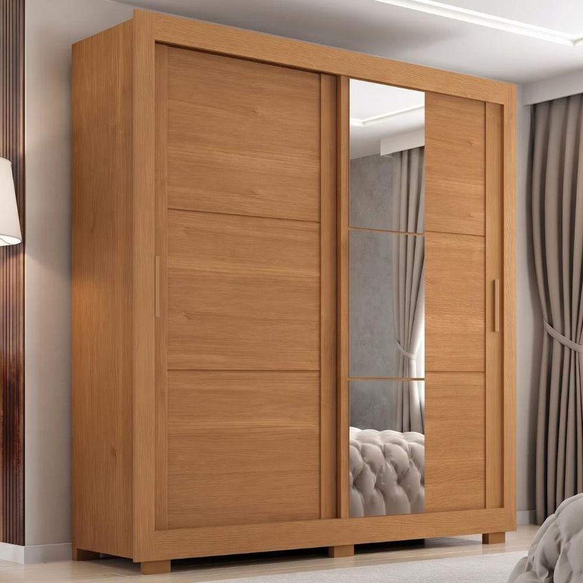 Guarda Roupa Casal 2 Portas De Correr Com Espelho Titan 196 Cm Cinamomo Zanz - imagem 2