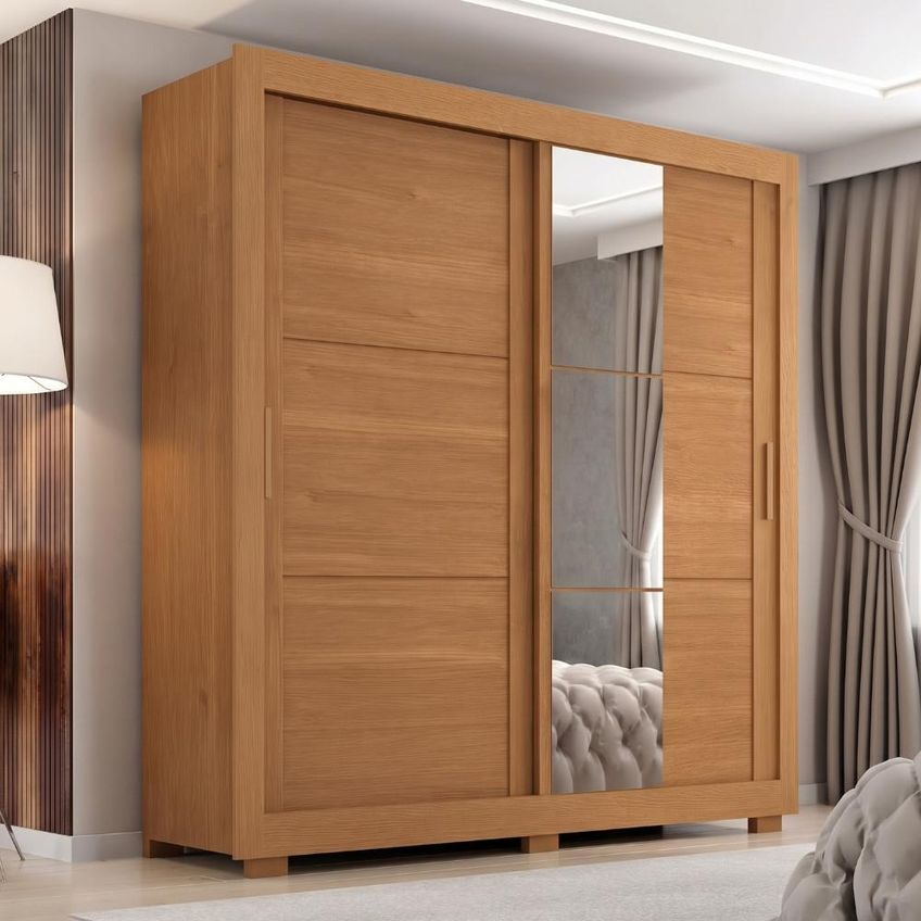 Guarda Roupa Casal 2 Portas De Correr Com Espelho Titan 196 Cm Cinamomo Zanz - imagem 5