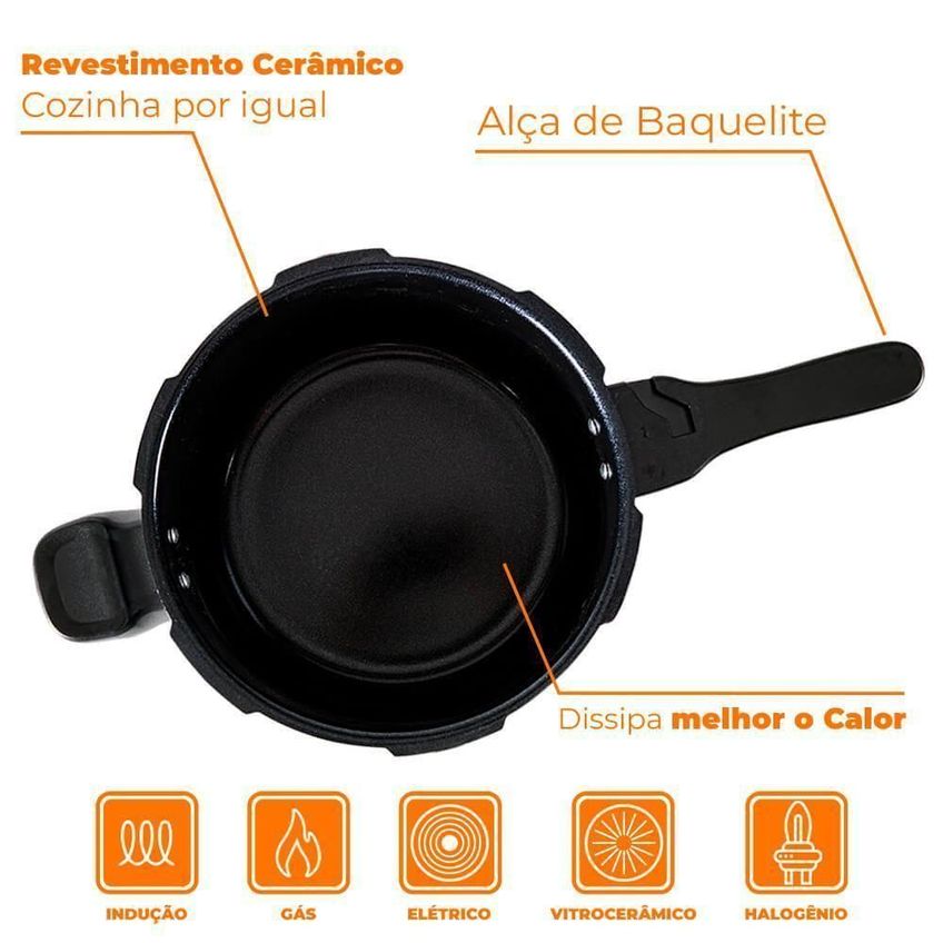 Panela De Pressão Ceramic Life Super 4954-100 Alumínio Cerâmico 4,2l Indução Antiaderente Brinox - imagem 2