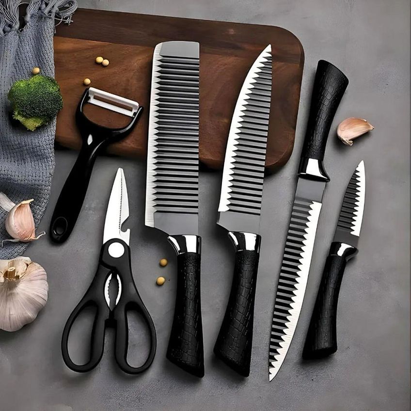 Kit De Facas De Cozinha E Churrasco 6 Peças Antiaderente Aço Inoxidável Cabo Ergonômico Preto Utimix - imagem 4