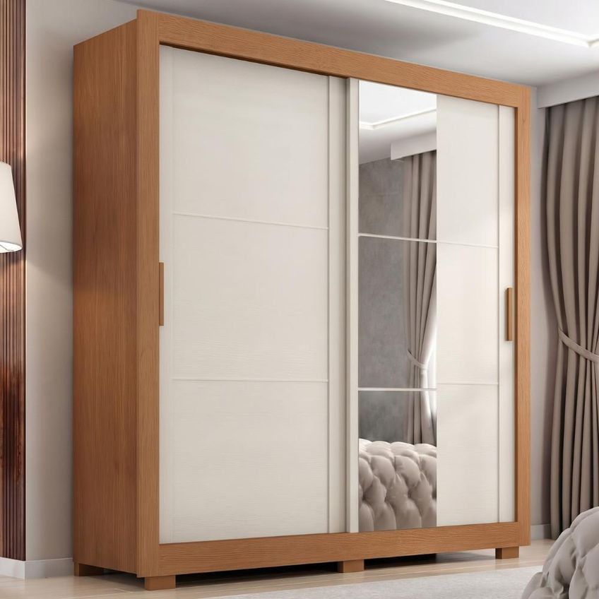 Guarda Roupa Casal 2 Portas De Correr Com Espelho Titan 196 Cm Cinamomo Areia Zanz - imagem 2