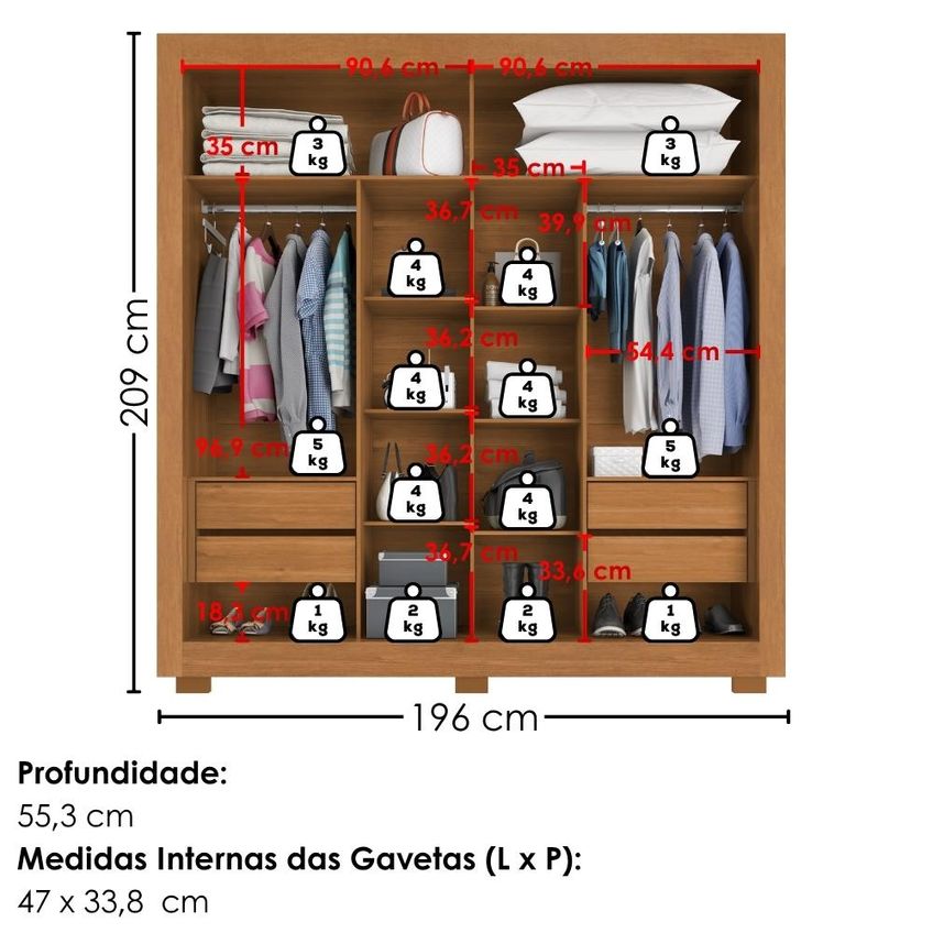 Guarda Roupa Casal 2 Portas De Correr Com Espelho Titan 196 Cm Cinamomo Areia Zanz - imagem 3