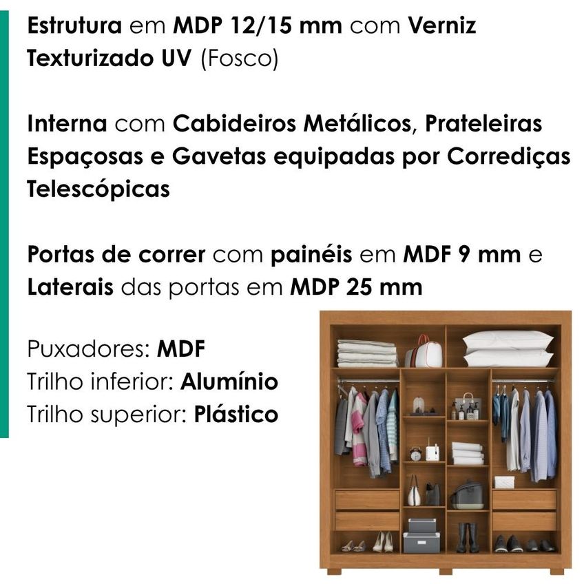Guarda Roupa Casal 2 Portas De Correr Com Espelho Titan 196 Cm Cinamomo Areia Zanz - imagem 4