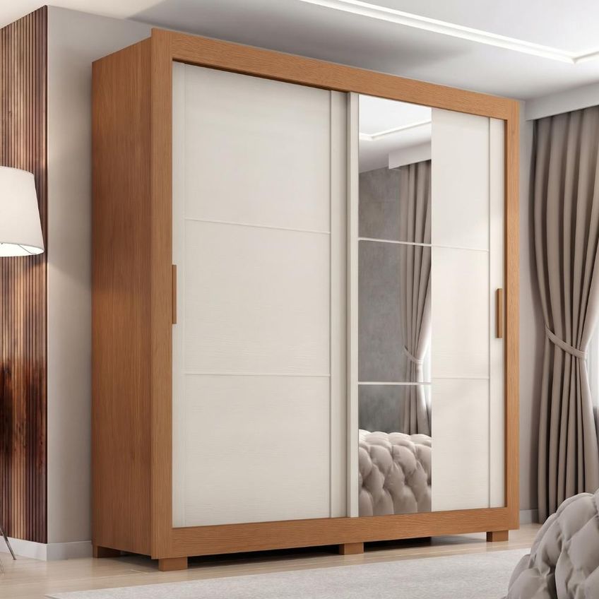 Guarda Roupa Casal 2 Portas De Correr Com Espelho Titan 196 Cm Cinamomo Areia Zanz - imagem 5