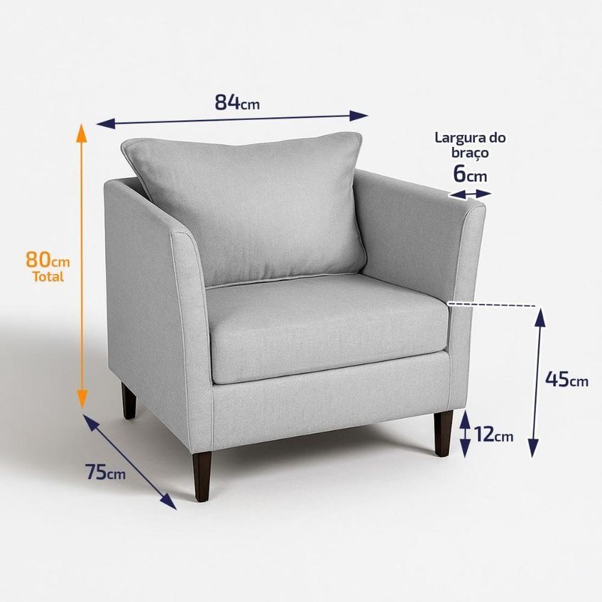 Poltrona Oliver Decorativa Bouclê Com Pés Palito Cinza King House - imagem 2