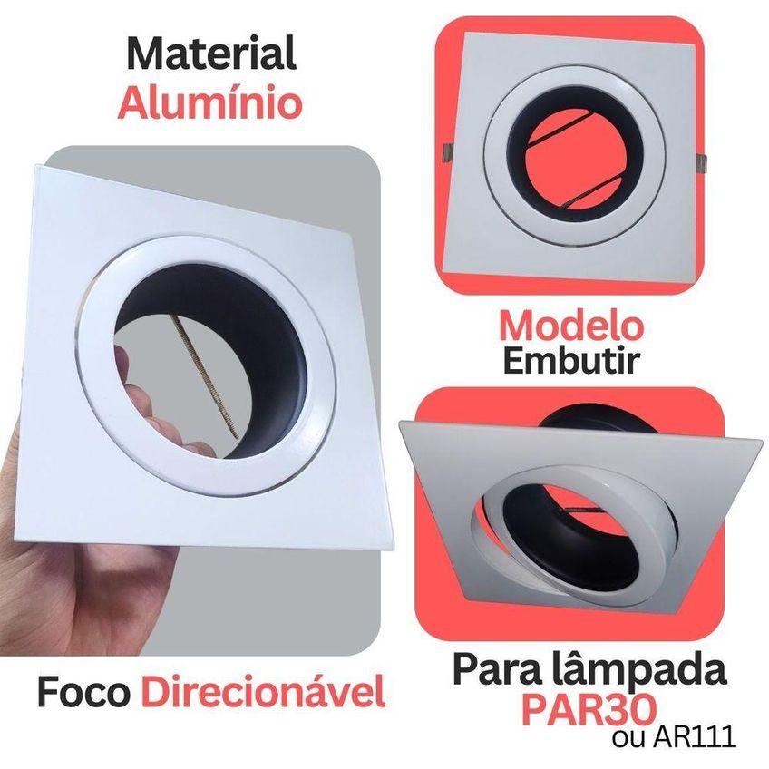 Spot De Embutir Quadrado Direcionável Para Par30 Ou Ar111 Branco Decorshop - imagem 3