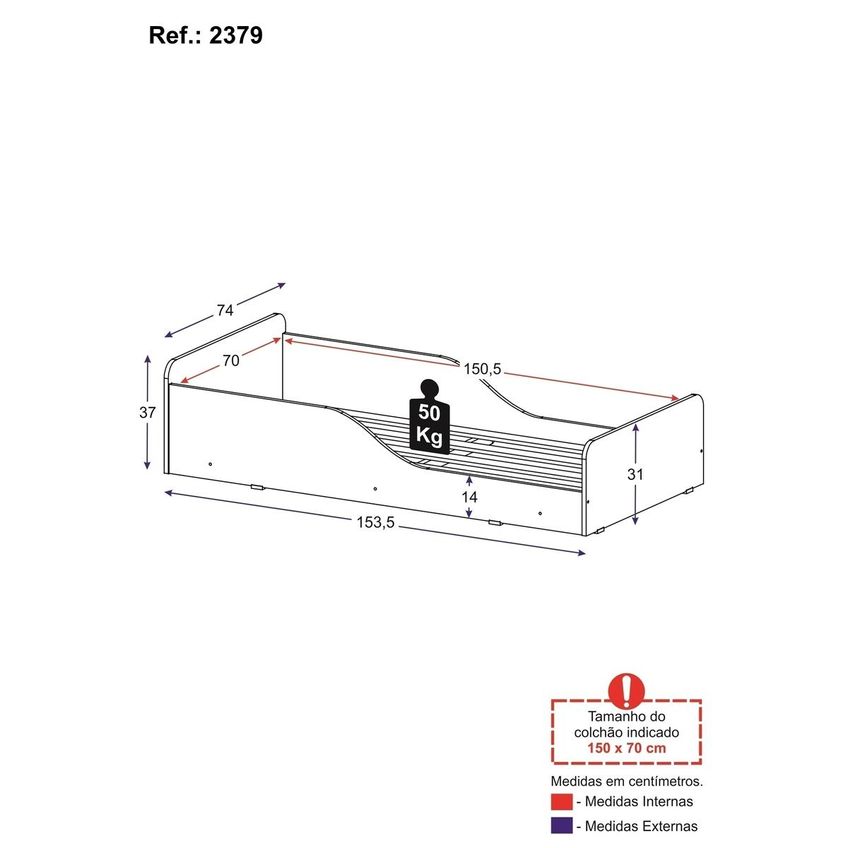Cama Infantil Montessoriana 100% MDF Para Colchão 150x70cm Multimóveis 2379 Off White - imagem 4