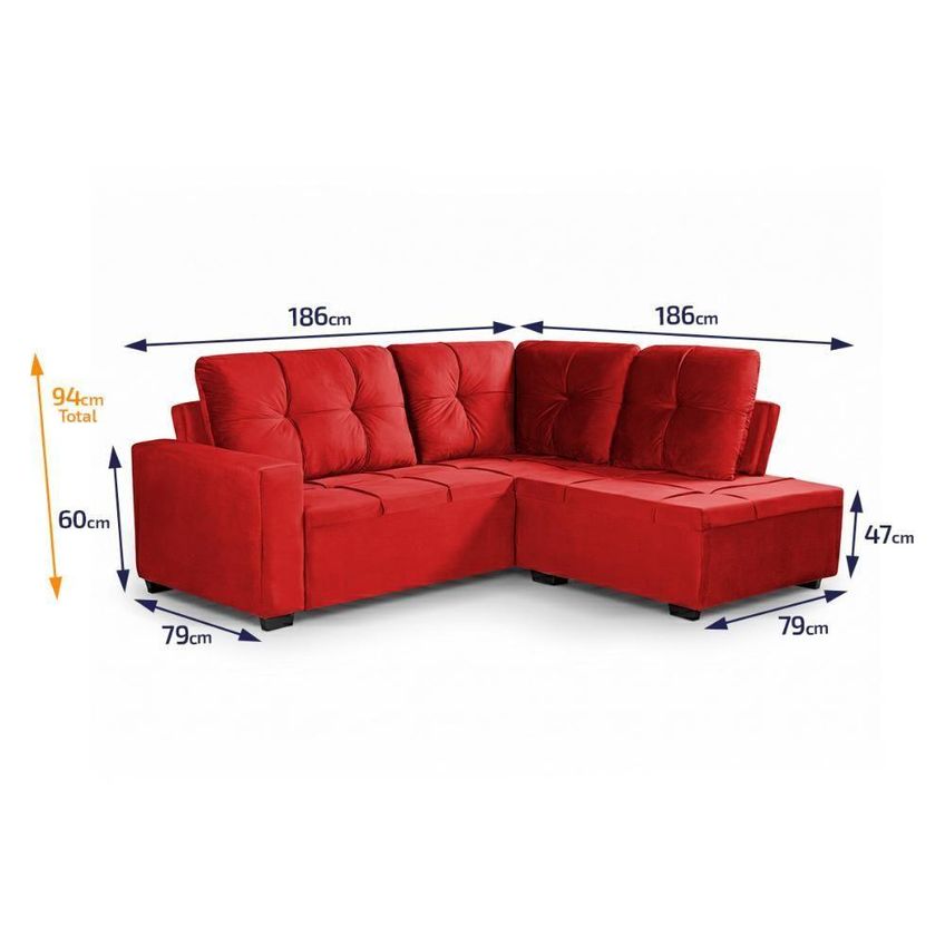 Sofá De Canto Com Chaise Ibarra 4 Lugares Vermelho Suede King House - imagem 3