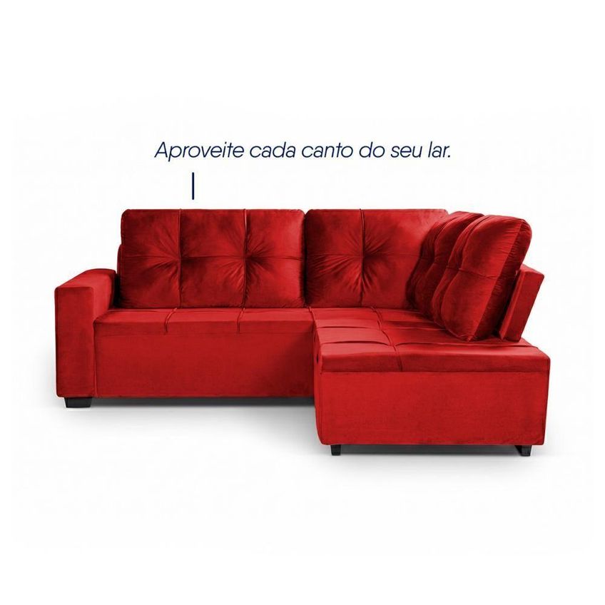 Sofá De Canto Com Chaise Ibarra 4 Lugares Vermelho Suede King House - imagem 4