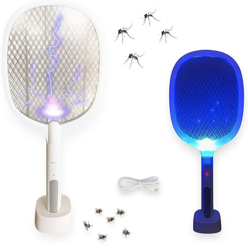Raquete Elétrica Mata Insetos Recarregável Com Base E Luz Led Armadilha Para Mosquito Pernilongo - imagem 3