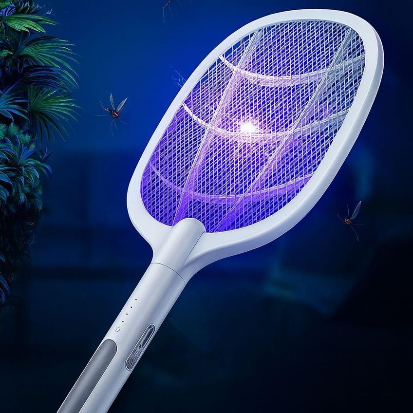 Raquete Elétrica Mata Insetos Recarregável Com Base E Luz Led Armadilha Para Mosquito Pernilongo - imagem 5