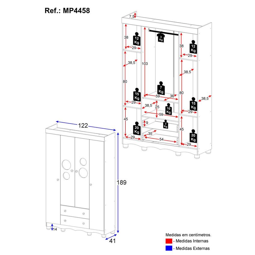 Guarda-roupa Infantil 122cm Com Vidro 4 Portas E 2 Gavetas Suspiro Multimóveis Mp4458 Off White - imagem 4