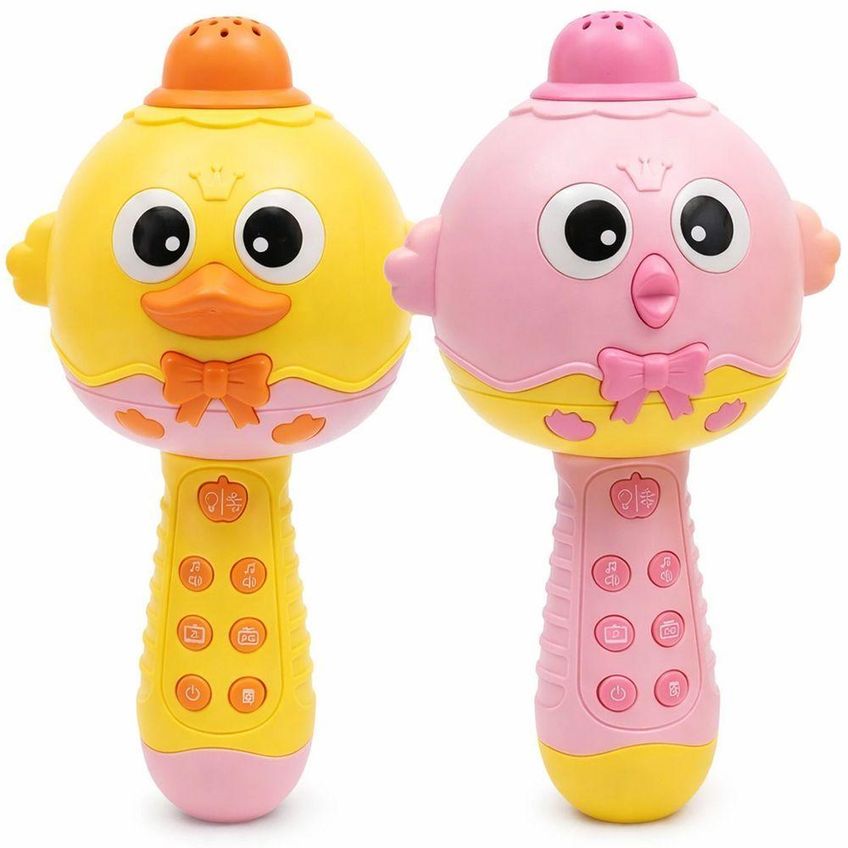 Microfone Musical Infantil Interativo Com Luzes E Sons Brinquedo Educativo Amarelo Utimix - imagem 4