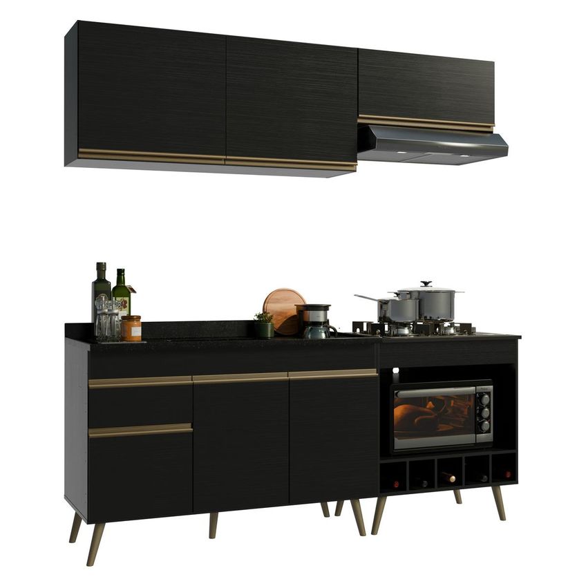 Cozinha Modulada Compacta Para Forno/cooktop Com Pia 190cm Florença Multimóveis Mcr2450 Preto - imagem 2