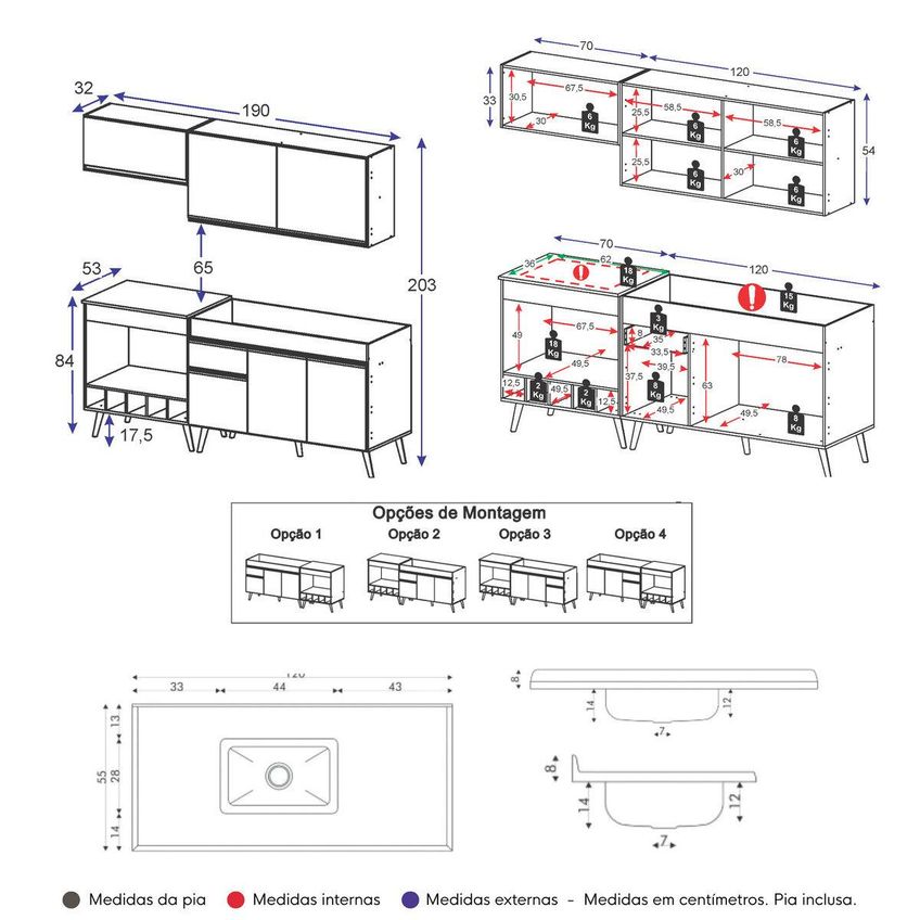 Cozinha Modulada Compacta Para Forno/cooktop Com Pia 190cm Florença Multimóveis Mcr2450 Preto - imagem 4