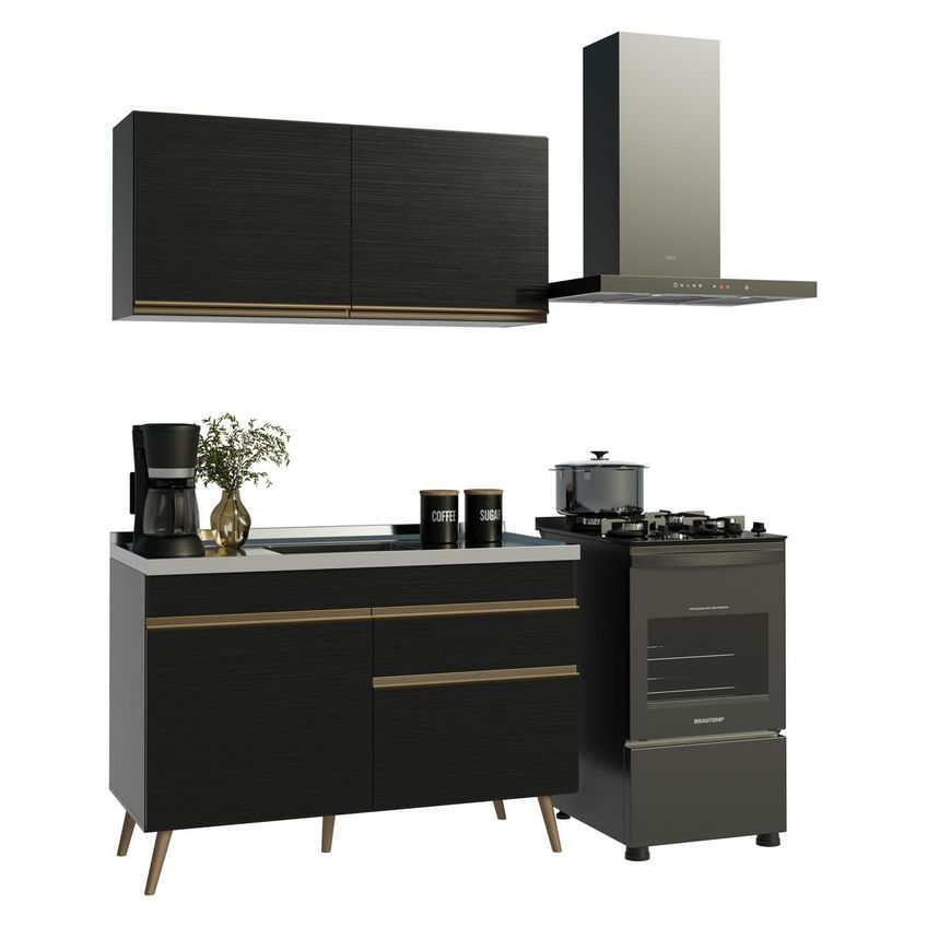 Armário Cozinha Modulada Compacta Balcão Com Pia 120cm Florença Multimóveis Mcr2466 Preto - imagem 2